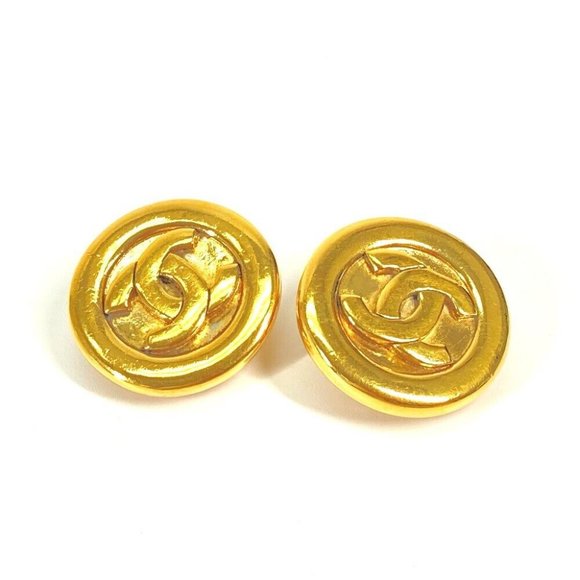 CHANEL vintage Deca CC Mark CC Accessories Earrings Metal Gold